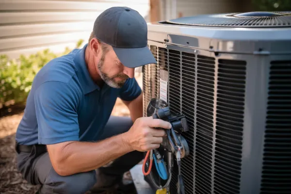 AceComfort technician servicing central AC in Vancouver